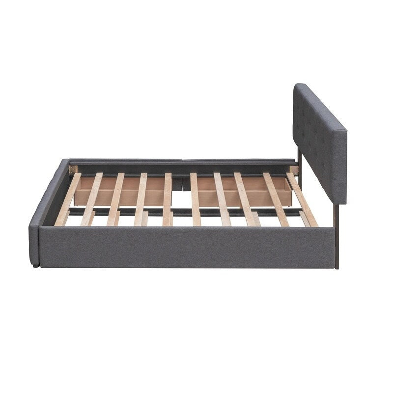 Lit Queen Size avec 2 tiroirs de rangement et un lit gigogne Twin XL, cadre de lit plateforme capitonné avec tête de lit capitonnée