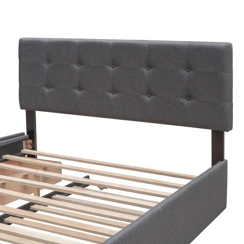 Lit Queen Size avec 2 tiroirs de rangement et un lit gigogne Twin XL, cadre de lit plateforme capitonné avec tête de lit capitonnée