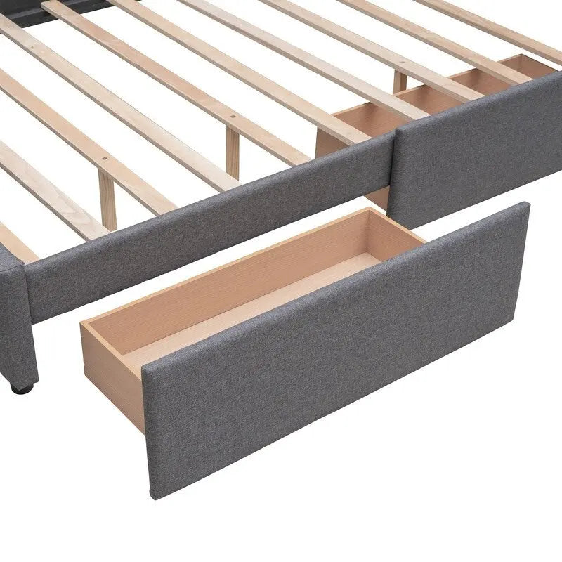 Lit Queen Size avec 2 tiroirs de rangement et un lit gigogne Twin XL, cadre de lit plateforme capitonné avec tête de lit capitonnée