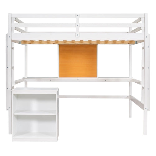 Lit mezzanine double avec bureau et tableau d'écriture, Lit mezzanine en bois avec bureau et armoire à 2 tiroirs - Espresso