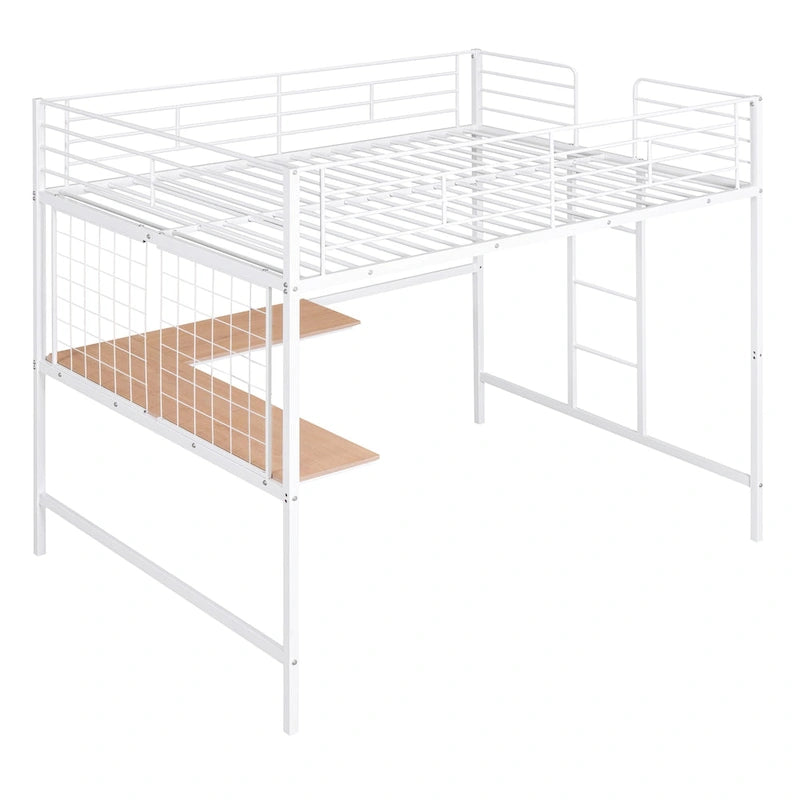 Lit mezzanine en métal avec bureau et grille métallique, Noir