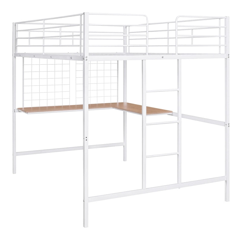 Lit mezzanine en métal avec bureau et grille métallique, Noir