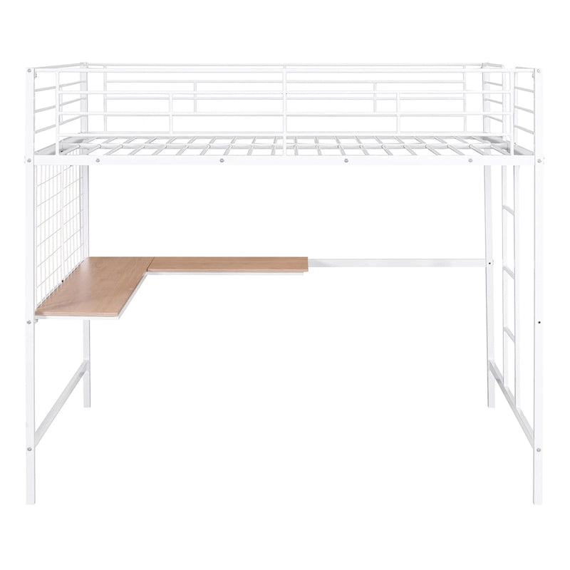 Lit mezzanine en métal avec bureau et grille métallique, Noir