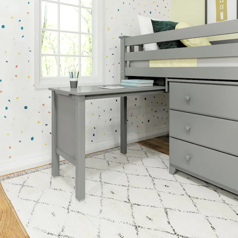 Lit mi-hauteur simple avec bureau coulissant et commodes à 3 tiroirs