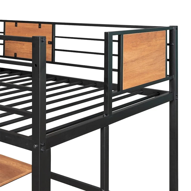 Lit mezzanine double en métal avec bureau et étagère