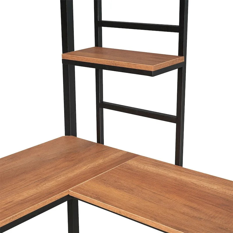 Lit mezzanine double en métal avec bureau et étagère