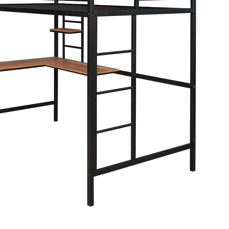 Lit mezzanine double en métal avec bureau et étagère