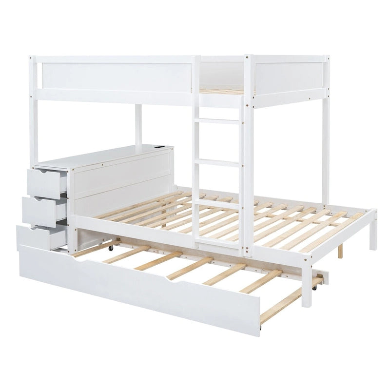 Lit superposé double avec lit gigogne simple, rangement et bureau, lit superposé double