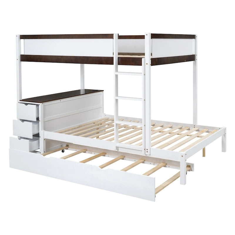 Lit superposé double avec lit gigogne simple, rangement et bureau, lit superposé double