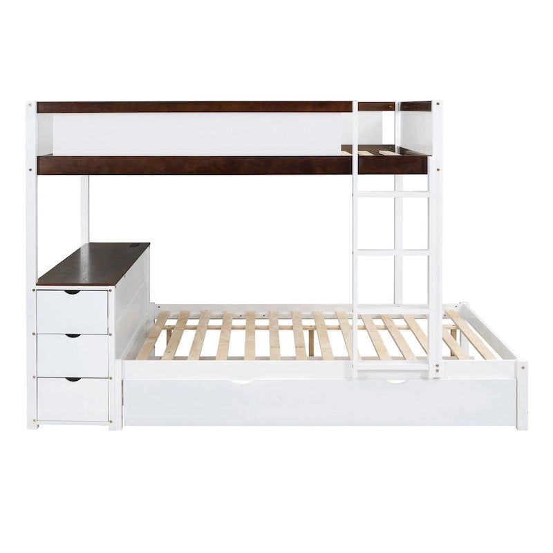Lit superposé double avec lit gigogne simple, rangement et bureau, lit superposé double