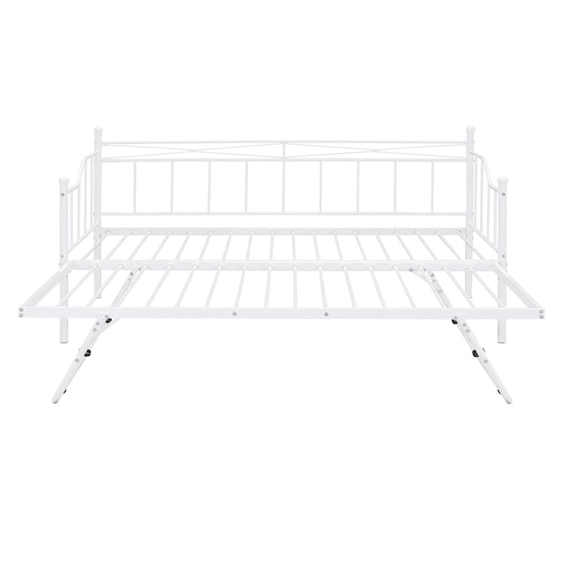 Twin Size Metal Daybed with Twin Size Adjustable Trundle, Portable Folding Trundle