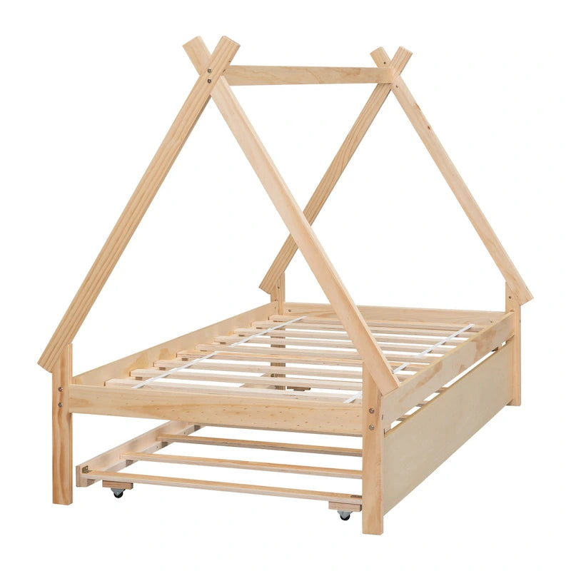 Twin size Tent Floor Bed with Trundle
