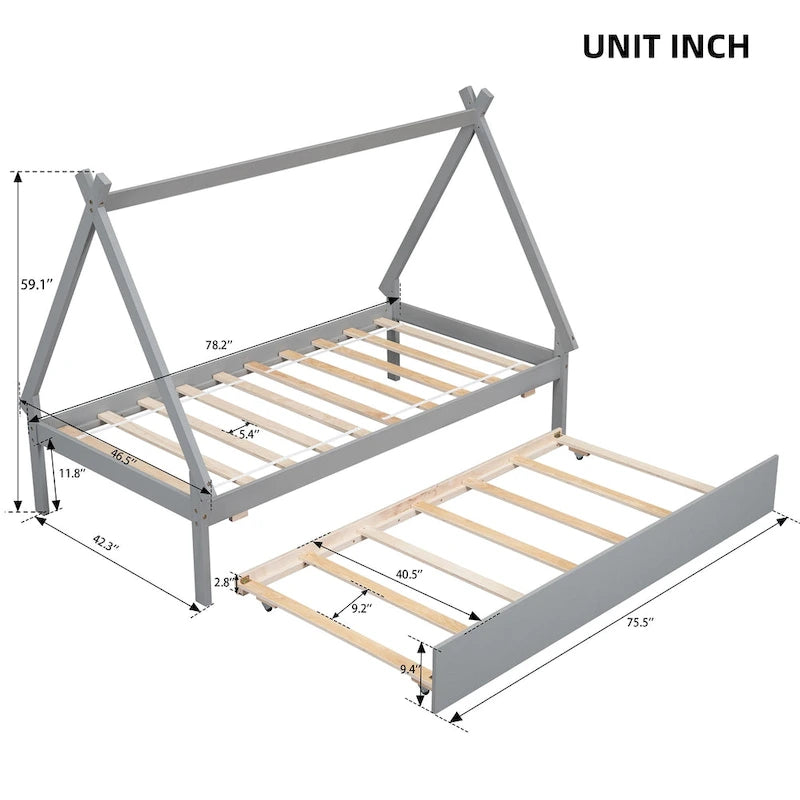 Lit au sol pour tente, taille double, avec lit gigogne