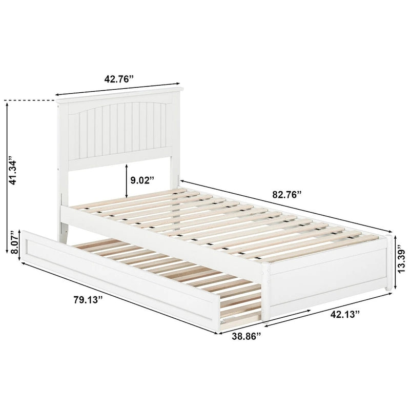 Lit plateforme avec pied de lit à panneau et lit gigogne double XL