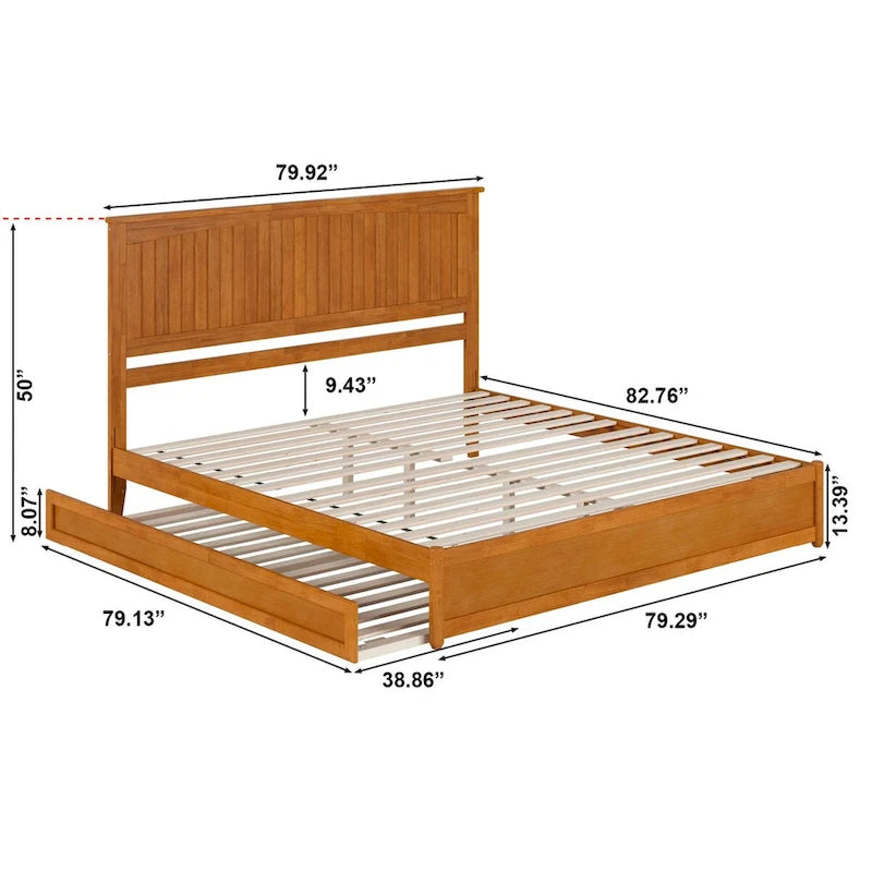 Lit plateforme avec pied de lit à panneau et lit gigogne double XL
