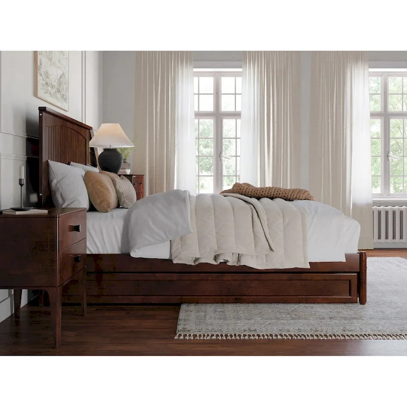 Lit plateforme avec pied de lit à panneau et lit gigogne double XL