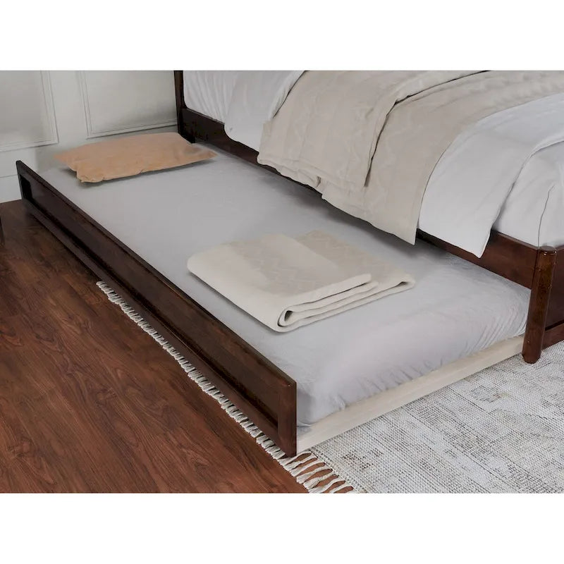 Lit plateforme avec pied de lit à panneau et lit gigogne double XL