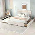 Lit plateforme capitonné Queen beige, lit gigogne, tiroirs de rangement, design moderne, cadre robuste