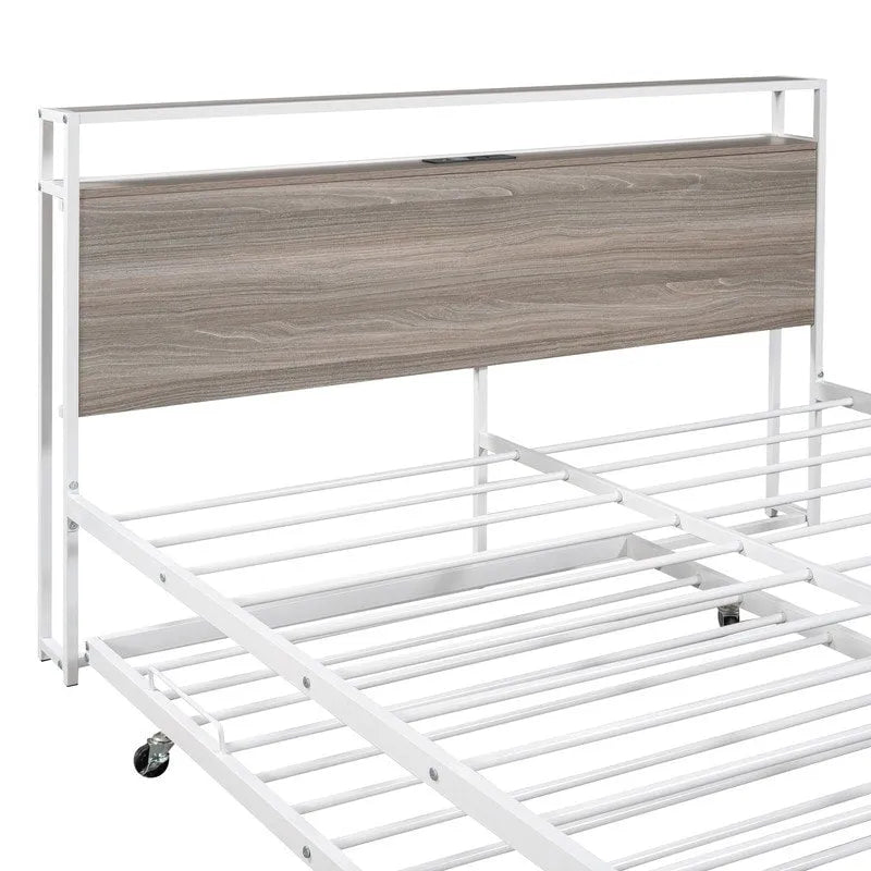 Lit plateforme en métal queen size avec lit gigogne, ports USB, pas besoin de sommier tapissier