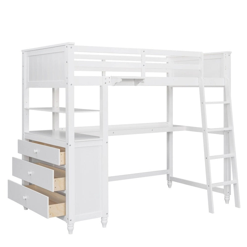Lit mezzanine double avec tiroirs et bureau