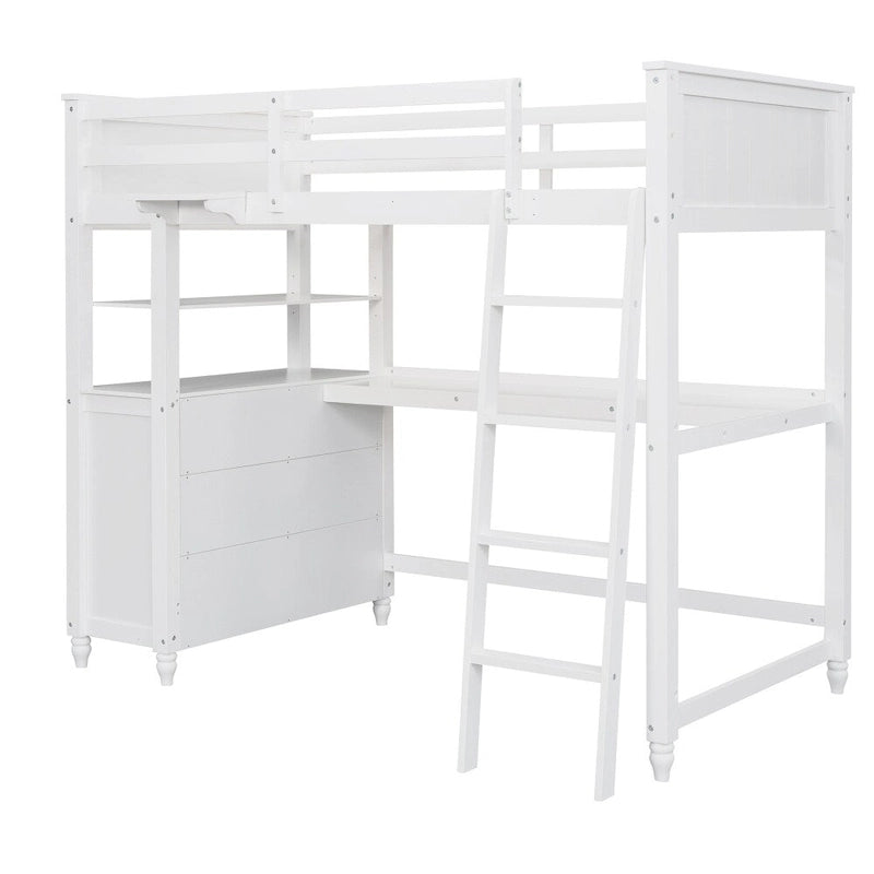 Lit mezzanine double avec tiroirs et bureau