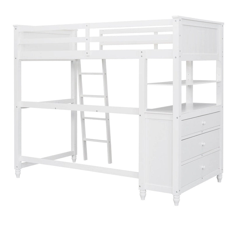 Lit mezzanine double avec tiroirs et bureau