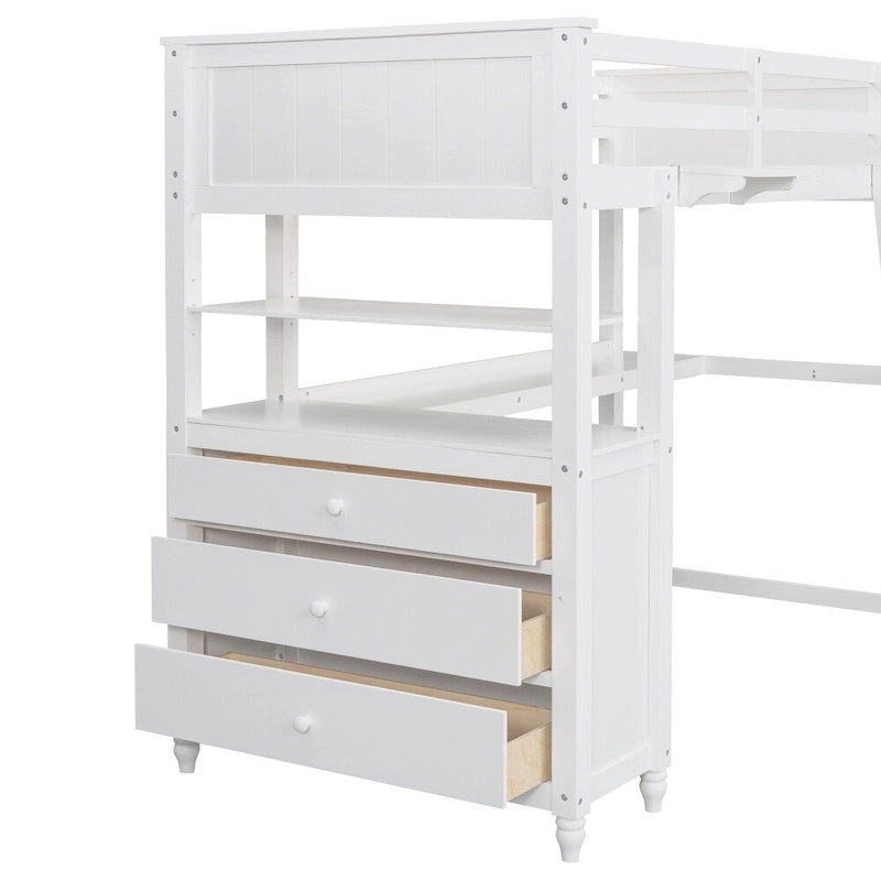 Lit mezzanine double avec tiroirs et bureau