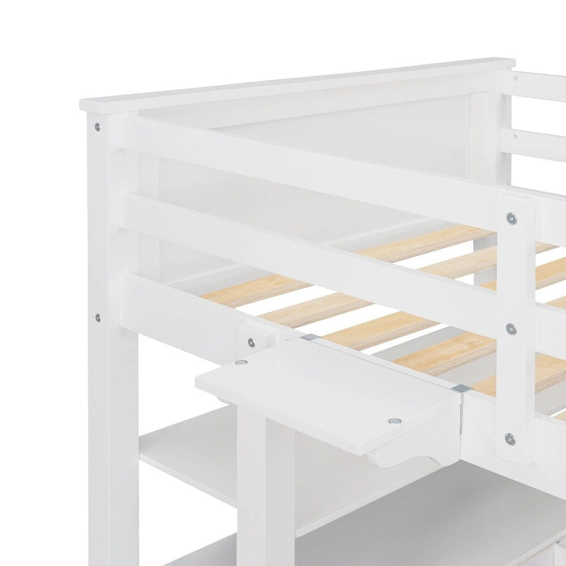 Lit mezzanine double avec tiroirs et bureau