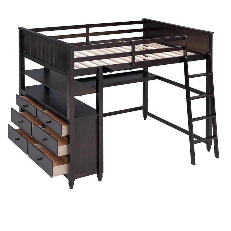Lit mezzanine double avec tiroirs et bureau
