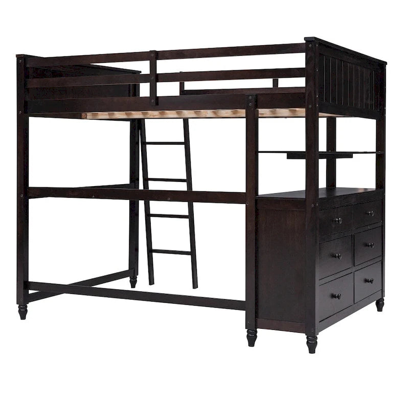 Lit mezzanine double avec tiroirs et bureau