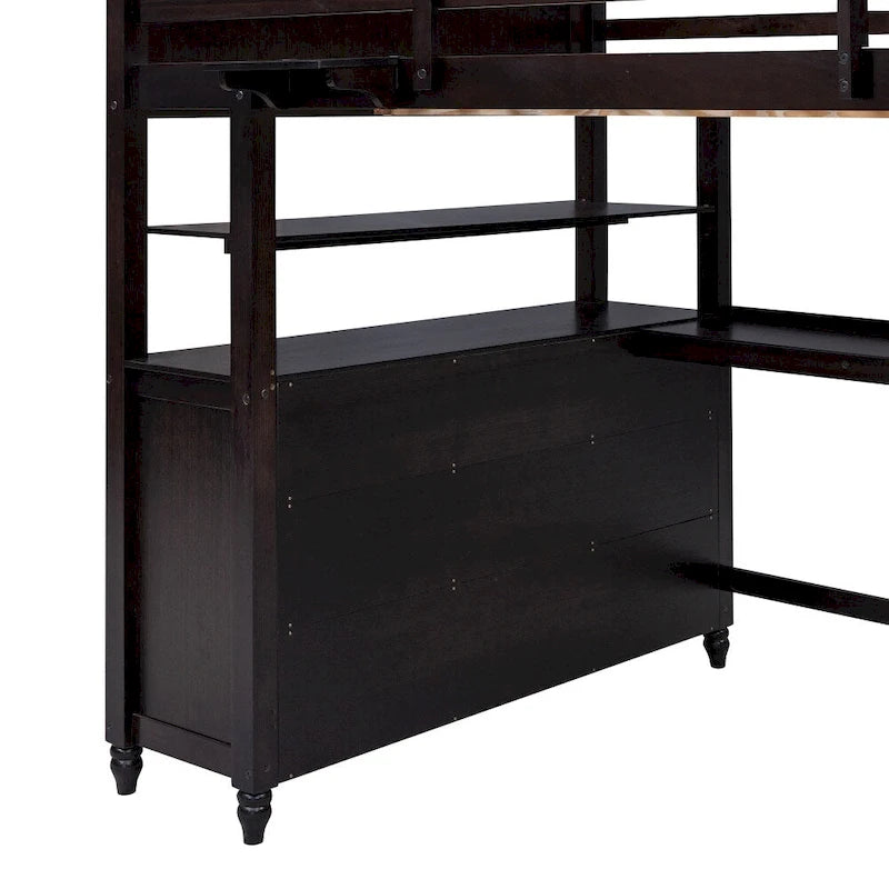 Lit mezzanine double avec tiroirs et bureau