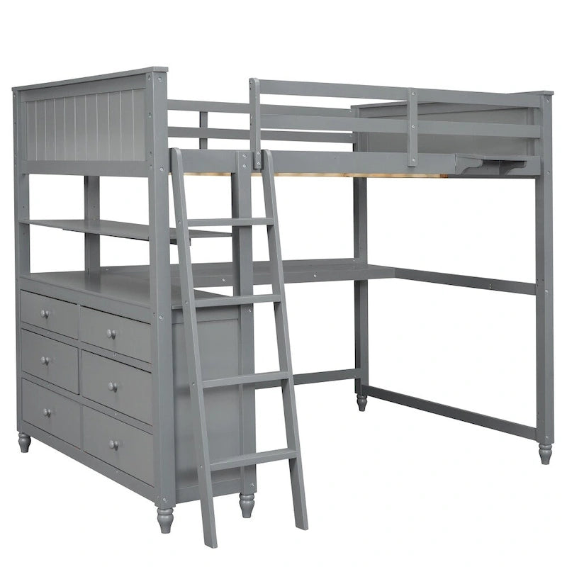 Lit mezzanine double avec tiroirs et bureau