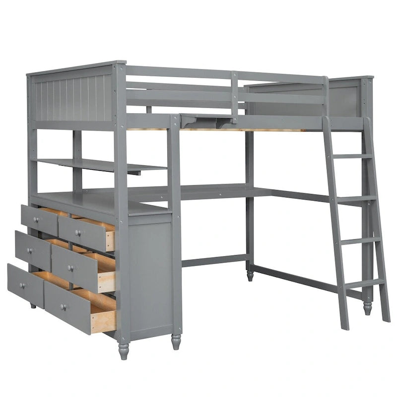 Lit mezzanine double avec tiroirs et bureau
