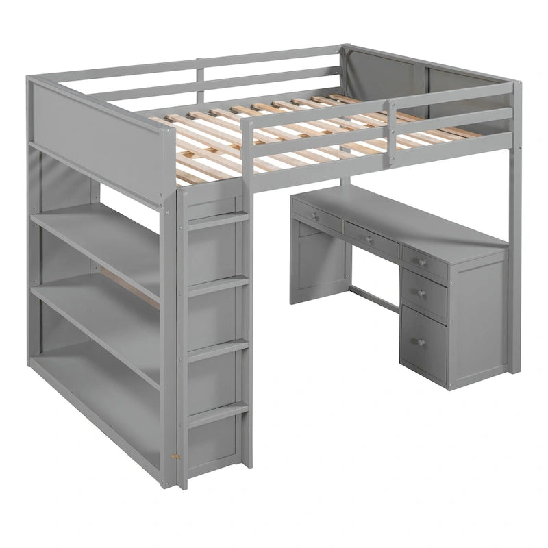 Lit mezzanine avec échelle, étagères et bureau