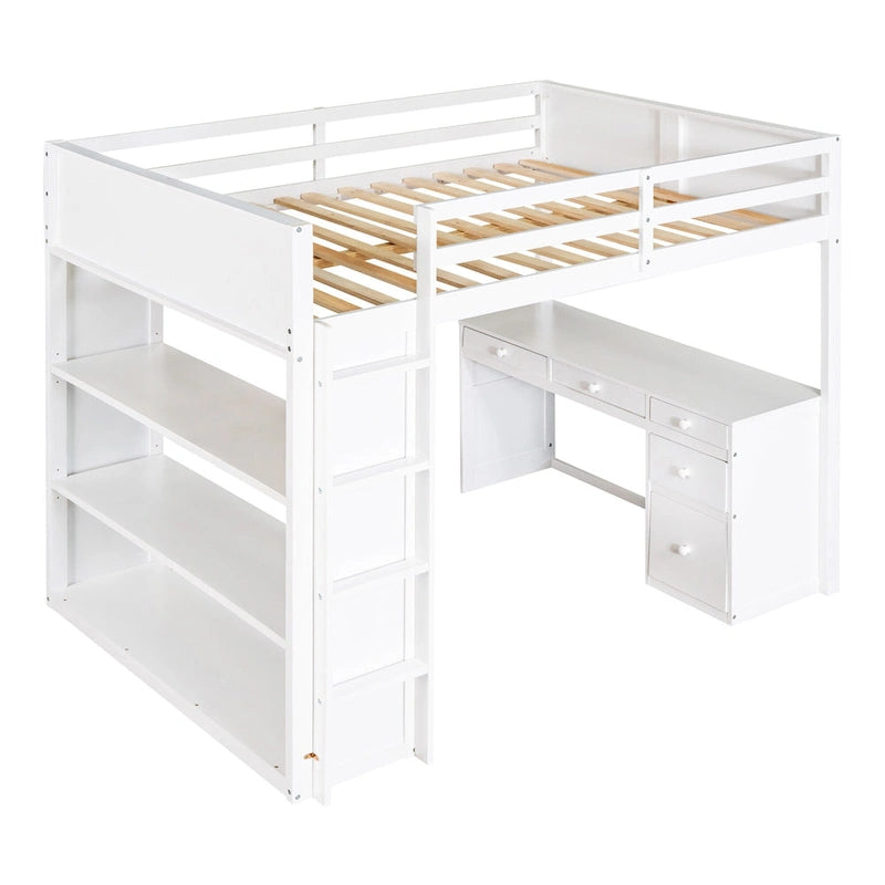 Lit mezzanine avec échelle, étagères et bureau