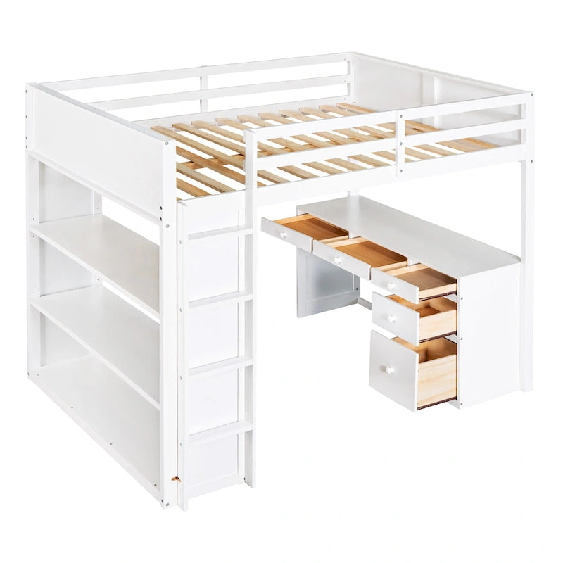 Lit mezzanine avec échelle, étagères et bureau