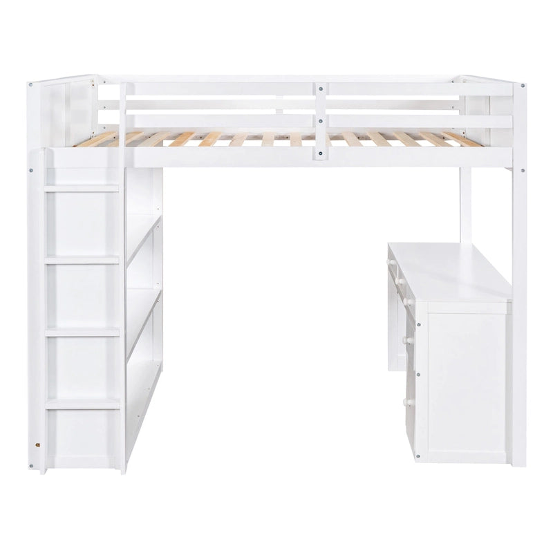 Lit mezzanine avec échelle, étagères et bureau