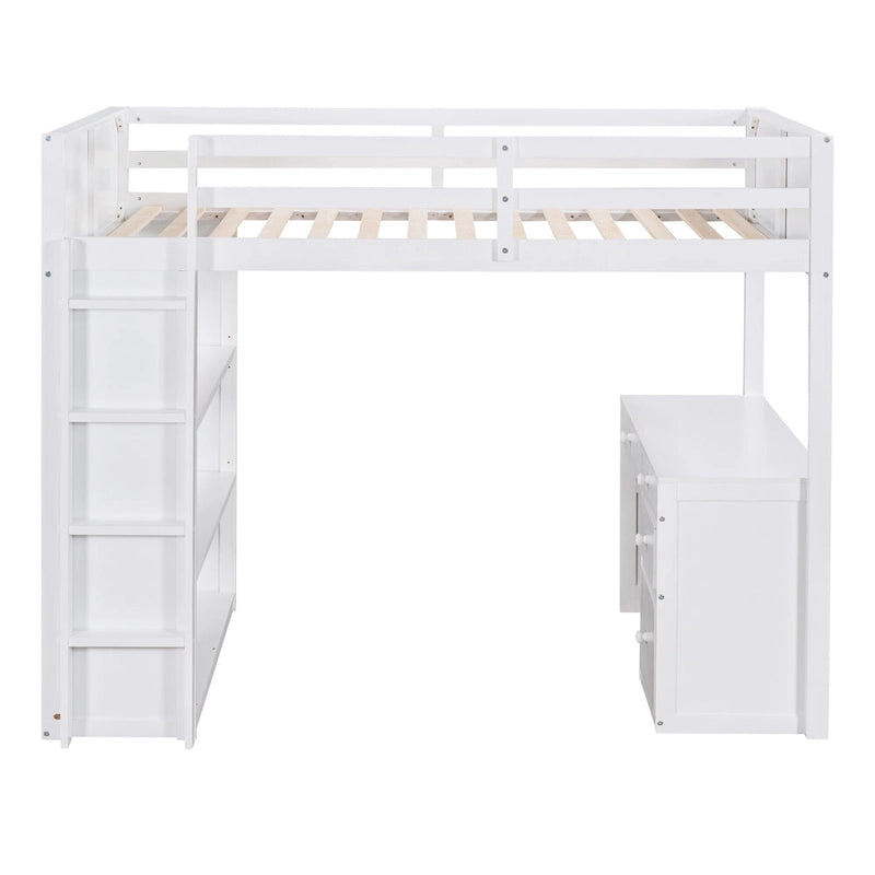 Lit mezzanine avec échelle, étagères et bureau