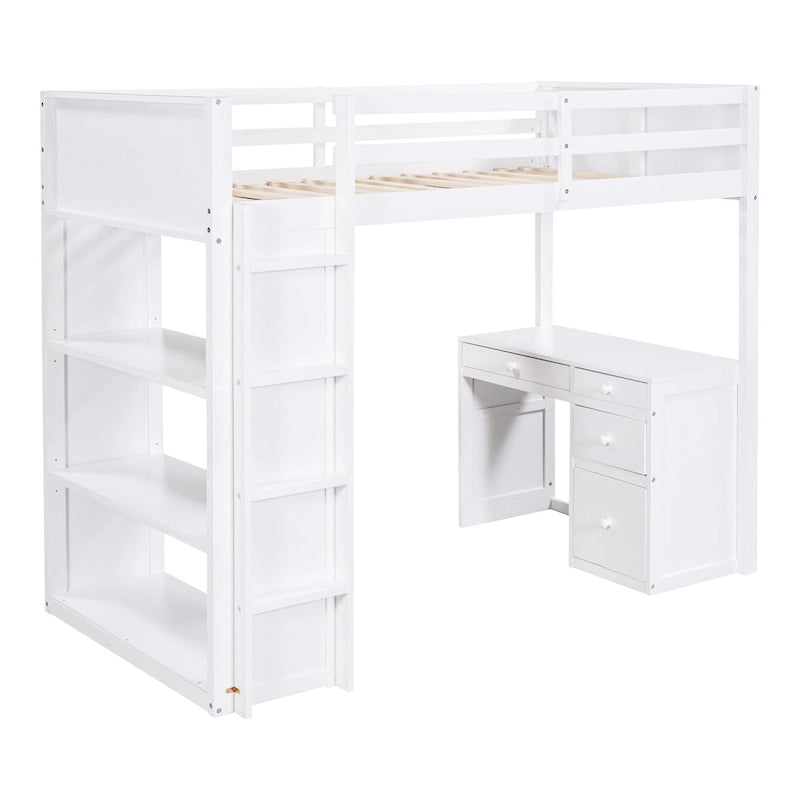 Lit mezzanine avec échelle, étagères et bureau