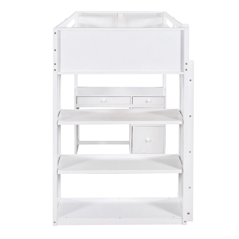 Lit mezzanine avec échelle, étagères et bureau