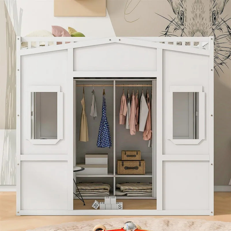 Lit mezzanine pleine grandeur avec échelle et armoire