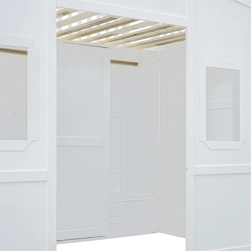 Lit mezzanine pleine grandeur avec échelle et armoire