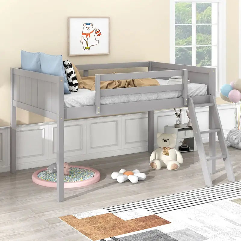 Lit bas mezzanine en bois simple avec échelle