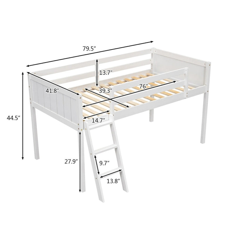 Lit bas mezzanine en bois simple avec échelle