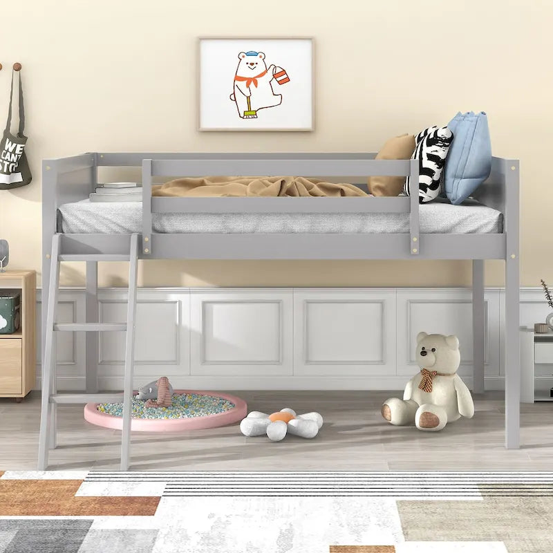 Lit bas mezzanine en bois simple avec échelle