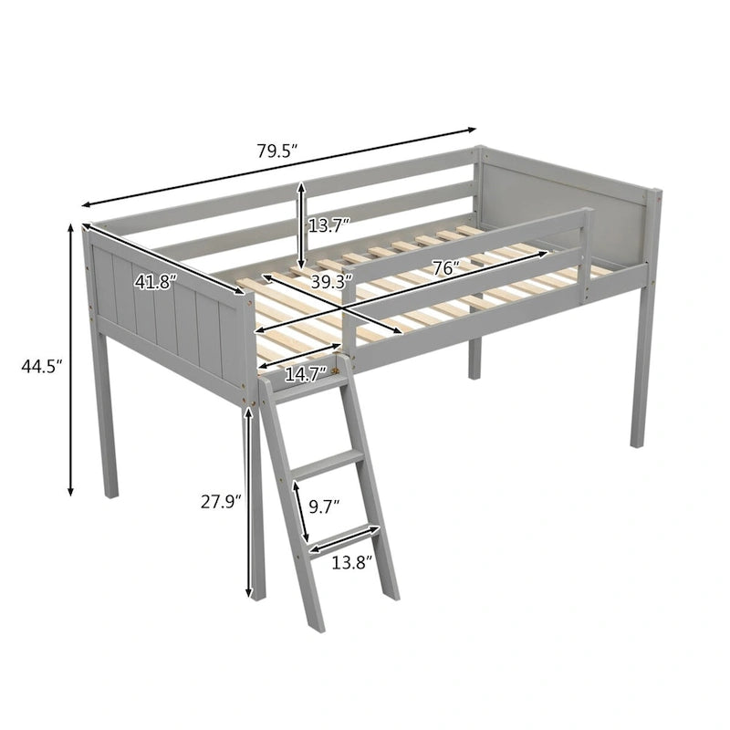 Lit bas mezzanine en bois simple avec échelle