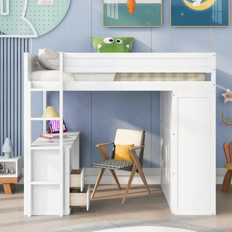 Bois avec armoires et bureau à 2 tiroirs avec meuble de rangement