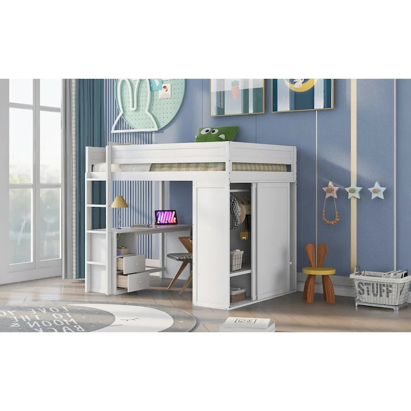 Bois avec armoires et bureau à 2 tiroirs avec meuble de rangement