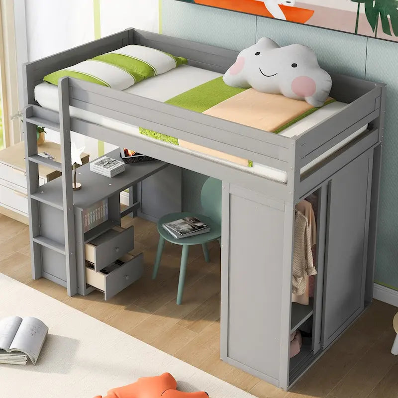 Bois avec armoires et bureau à 2 tiroirs avec meuble de rangement