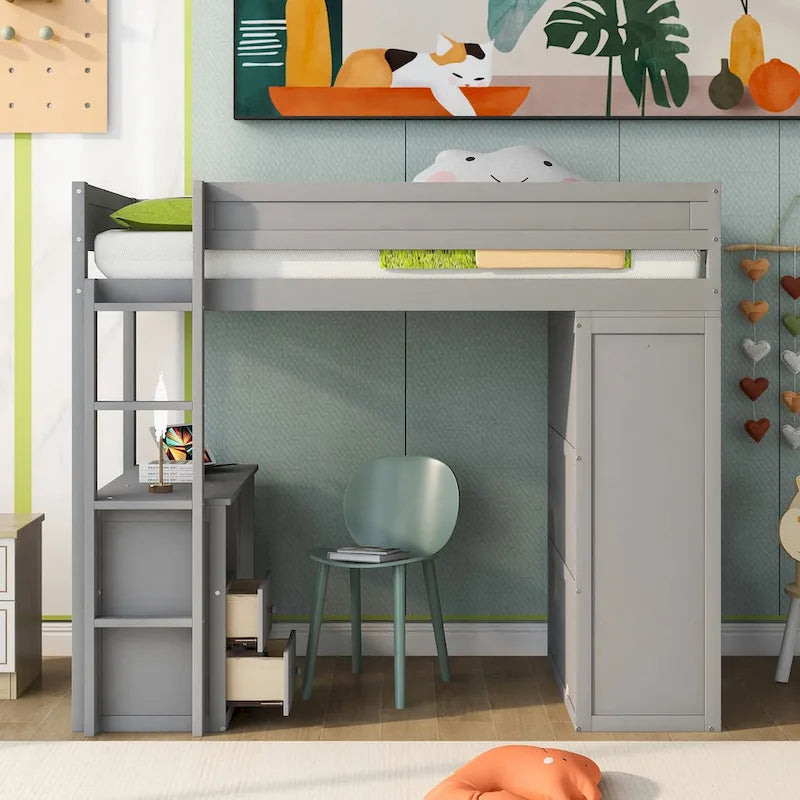 Bois avec armoires et bureau à 2 tiroirs avec meuble de rangement